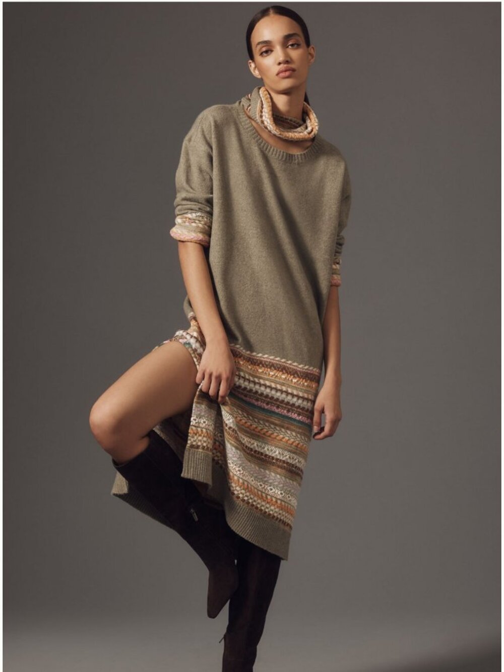 Anthropologie"s Daily Practice Fair Isle Sweater Dress, Moss